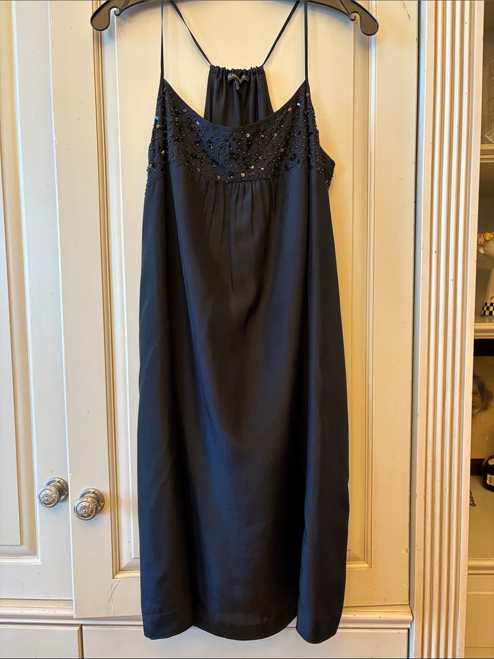 Eileen Fisher Black Beaded Strapless Slip Dress